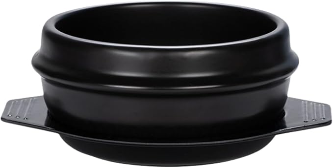 Korean Cooking Stone Pot Set – 5.5'' Premium Ceramic Dolsot Bowl with Tray, Sizzling Stone Bibimbap Pot for Rice, Soup & Stew, Traditional Korean Cookware