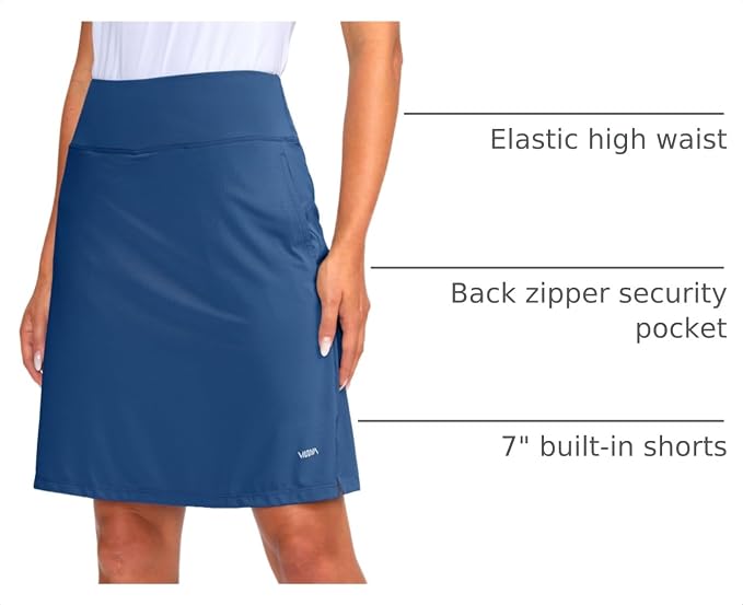 Women's 20" Knee Length Skorts Skirts UPF50+ Athletic Tennis Golf Skirt for Women Casual Summer Skirts