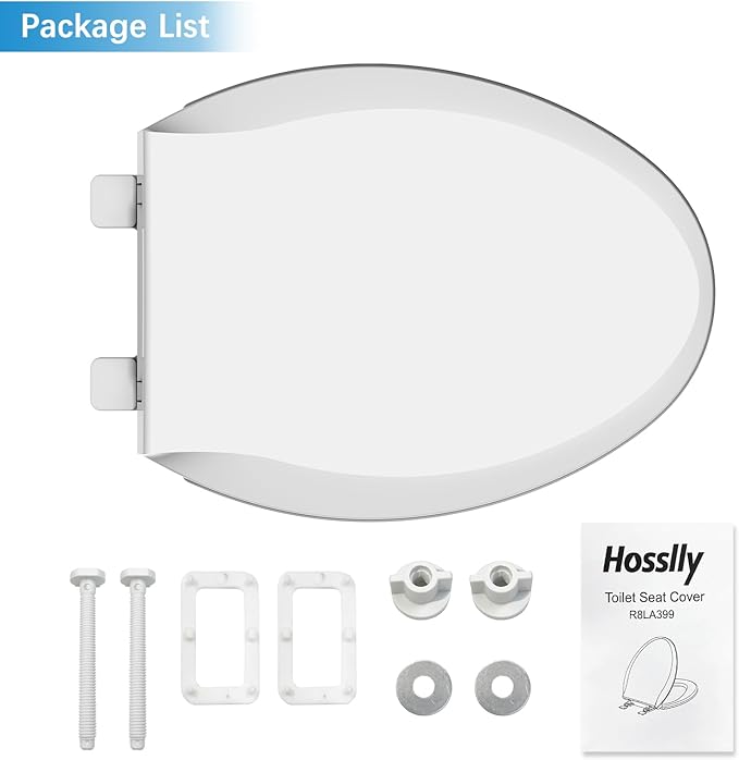 Toilet Seat Cover Elongated – Durable PP Toilet Seat with Slow Close Hinges, Easy Clean White Replacement for American Standard Toilets