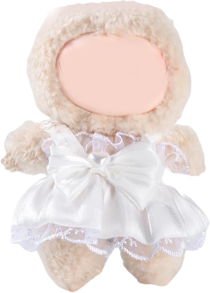 17cm Doll Clothes Set (No Doll) – Outfit with Hat & Overalls, Handmade Accessories for Mini Dolls, OB11-Compatible Dress-Up Gift (Wedding Dress)