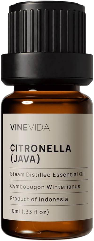 VINEVIDA Citronella Java Essential Oil 10 mL - Undiluted Citronella Oil 10 mL - Citronella Candle Oil Scent - DIY Candle Scents for Candlemaking - 10 mL Essential Oil for Soap Making Safe for Skin