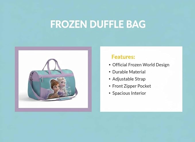 Disney Frozen Girls’ Duffle Bag – Elsa & Anna Travel Gym Bag with Adjustable Strap, Mesh Side Pockets & Zipper Pocket