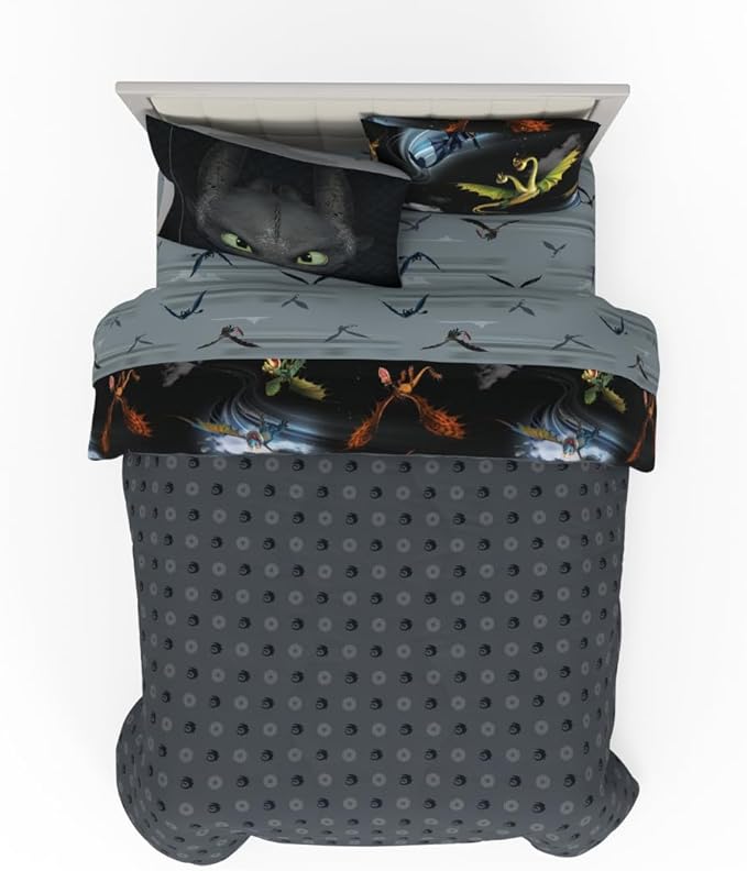 How to Train Your Dragon Kids Bedding Super Soft & Cozy Reversible Microfiber Comforter and Sheet Set with Sham, 7 Piece Full Size, (Officially Licensed Product) By Franco