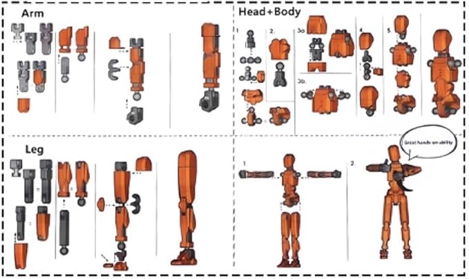 T13 3D Action Figure Set (Assembly Completed), 3D Printed Multi-Jointed, Titan 13 Action Figures, Multi-Articular Lucky Mobile Robot Nova T-13,Desktop Decorations for Game Lovers Toys (Gold/Sliver)
