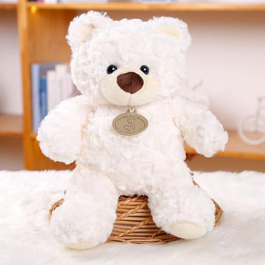 9.8 Inch Soft Teddy Bear Plush Toy, Cuddly Stuffed Animal for Kids & Toddlers, Brown Fluffy Plushie, Gift for Birthday, Valentine's Day, Christmas (White)