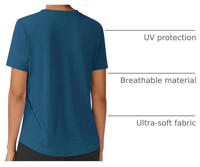 PINSPARK Soft Workout Tops for Women UPF 50+ Sun Protection Shirt Quick Dry Athletic Running Hiking Travel Basic Tee Shirts