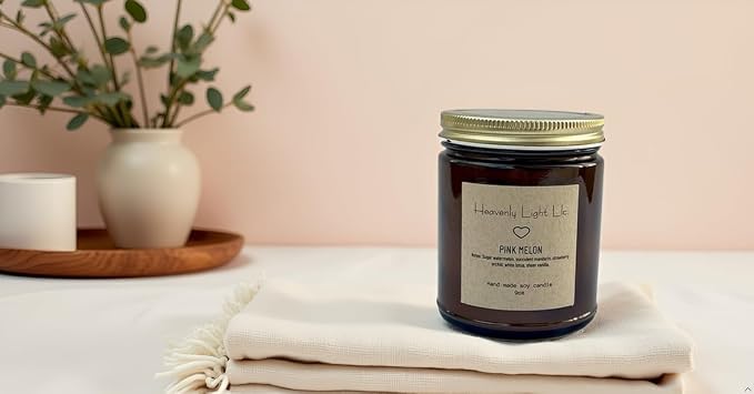 Heavenly Light LLC Pink Melon 100% Non-Toxic 9 oz Scented Soy Wax Candles