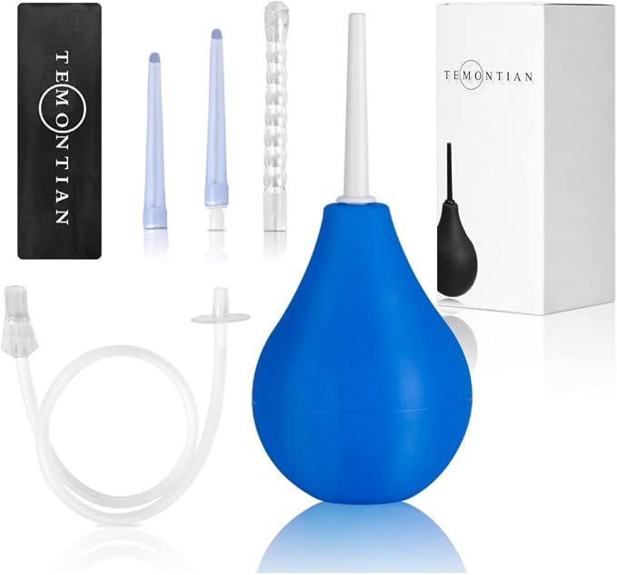 Enema Bulb Kit ，Anal Douche for Men Women Beginners， with 19.7in Hose+4 Nozzles (Blue)