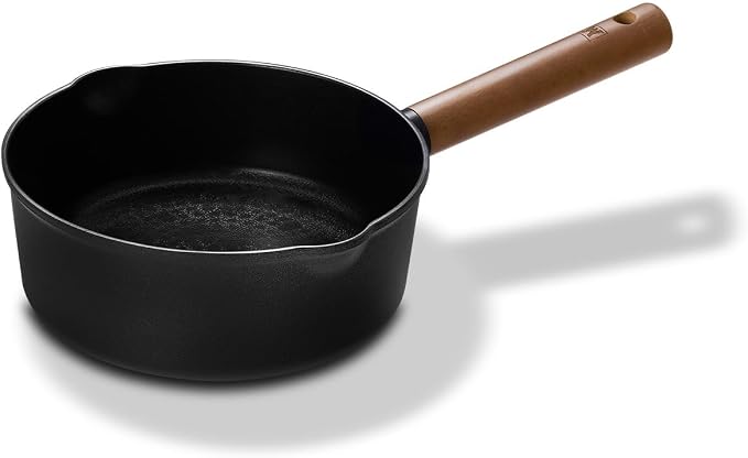 WAGENSTEIGER Aluminum Saucepan with Titanium Coated Non-Stick Surface, 7-Layer Coating With Zelkova Wooden Handle, For Professional Chef & Home Cook, Made in Korea (14.76" L x 8.46" W x 3.15" H)