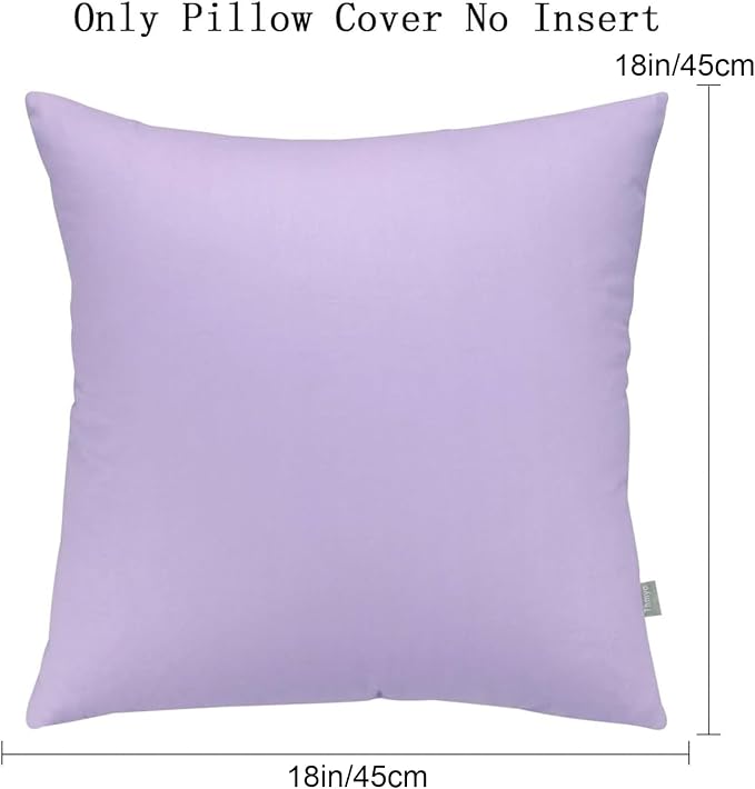 Thmyo 4-Pack 100% Cotton Comfortable Solid Decorative Throw Pillow Case Square Cushion Cover Pillowcase Sublimation Blank Pillow Covers DIY Throw Pillowcase for Sofa(18x18inch/45x45cm,Light Purple)