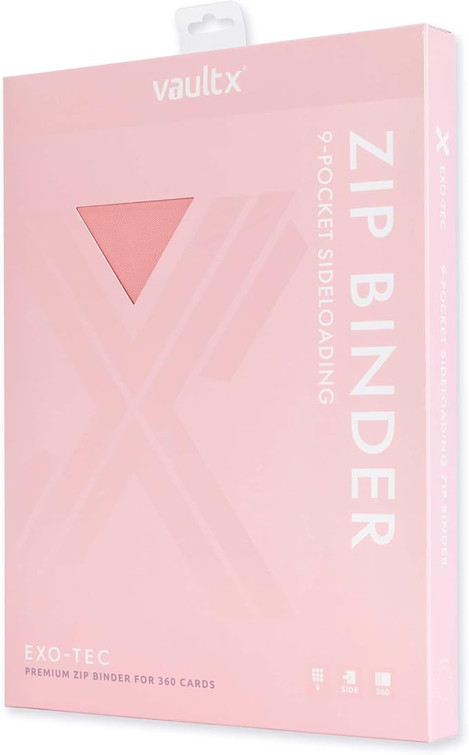 Vault X 9 Pocket Zip Binder, 360 Cards, Exo-Tec Material, 20 Side-Loading Pages (Pink)