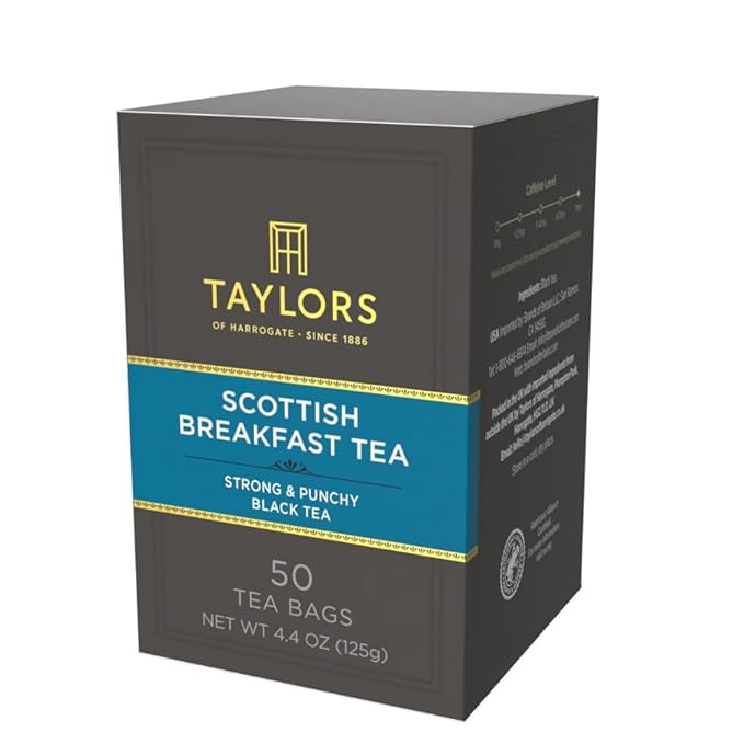 Taylors of Harrogate Scottish Breakfast Black Tea Individually Wrapped Bags, 50 Count (Pack of 1), Strong, Malty and Full, Caffeinated, Enjoy Hot or Iced, 50 Teabags
