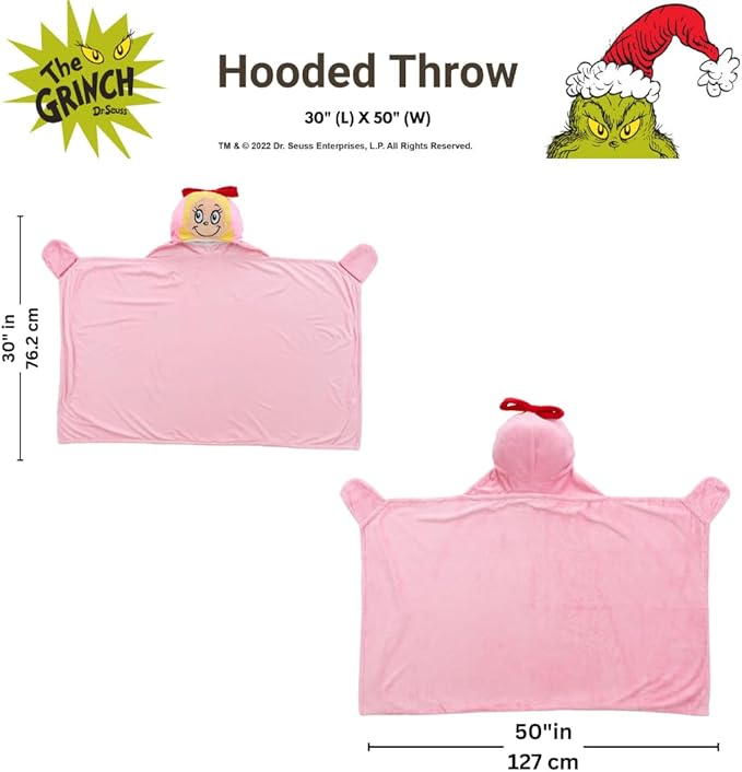 Dr. Seuss The Grinch Cindy Lou Hooded Throw - Kids Holiday Christmas Bedding Super Soft Throw Blanket - 30 in x 50 in, (Officially Licensed Product) by Franco