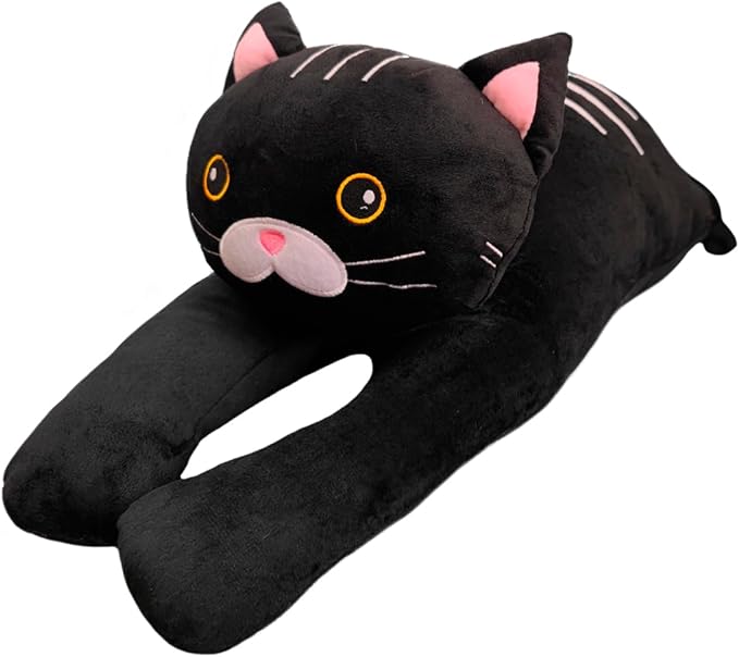 ELAINREN PP Cotton Big Black Kitten Stuffed Doll Cuddly Lying Kitty Plush Toy Cushion Ultra-Soft Cat Shape Plushies Pillow Decor Gifts/31.5''