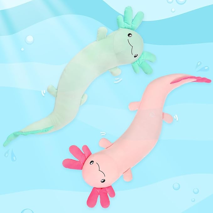 Tezituor Giant Axolotl Stuffed Animal 48 inch Long Plush Toy for Kids Adults Green Salamander Body Pillow for Girls 6-12, Axolotl-Lover Gifts Christmas Valentine's Day Easter, Glow in The Dark