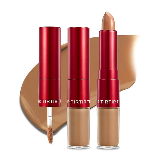 TIRTIR Glide&Hide Blurring Concealer - Creamy texture, Conceals dark circles and wrinkles, Dual formula (liquid tip & balm stick), Long-lasting wear, Korean Makeup, #8W, 0.28 Oz