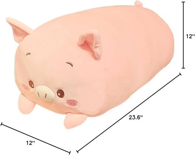 ELAINREN Giant Fluffy Pig Plush Body Pillow Soft Pink Pig Stuffed Animal Toy Cuddle Pigglet Plushie Cushion Decor Gifts for Xmas/23.6''