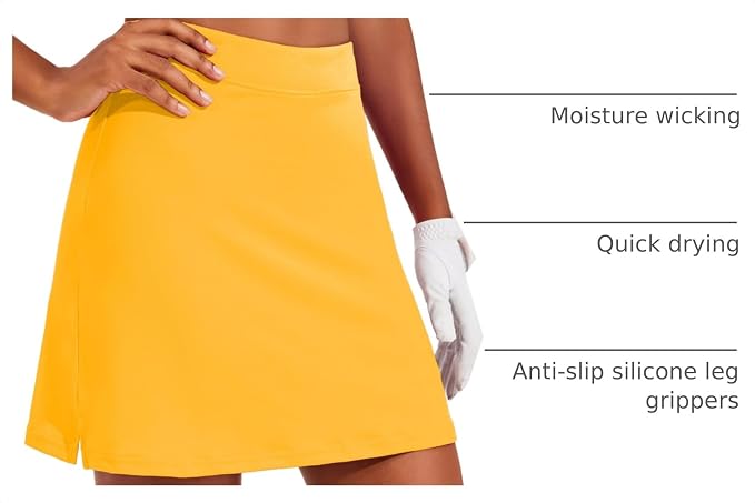 Ekouaer 16" Skorts for Women with Pockets Golf Pickleball Tennis Skirt | Silicone Grippers,2 Inner Pockets,Wide Waist,Side Slit Hem,Breathable,Soft,Lightweight
