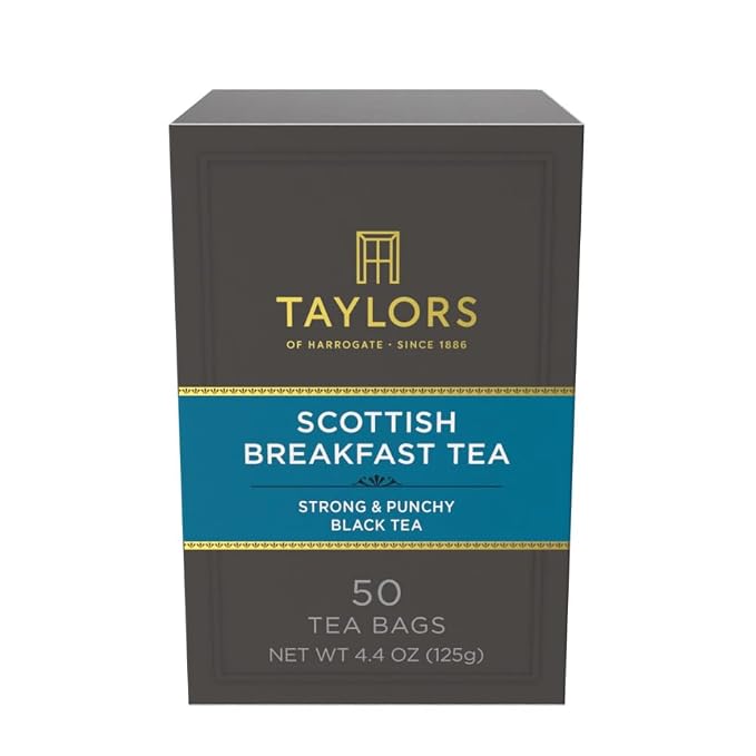 Taylors of Harrogate Scottish Breakfast Black Tea Individually Wrapped Bags, 50 Count (Pack of 1), Strong, Malty and Full, Caffeinated, Enjoy Hot or Iced, 50 Teabags