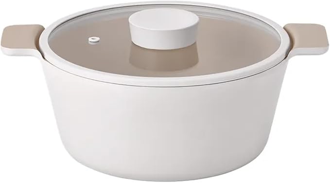 NEOFLAM Vulcan Ivory Double Handle Stockpot with Glass Lid, 4Qt (9.5") Cast Aluminum, Lightweight Ceramic Nonstick Pot, PFAS PFOA Free, Dishwasher Safe, Induction Ready, Made in Korea