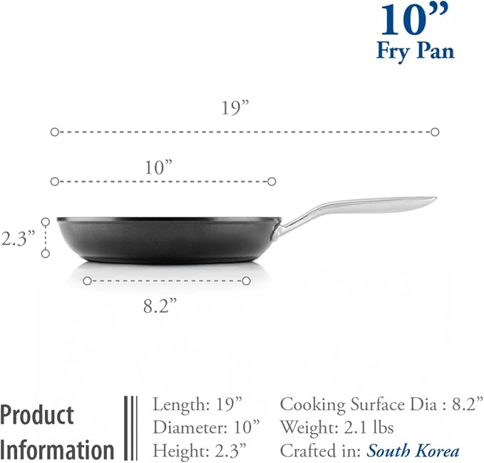 TECHEF - Onyx Collection 10-Inch Nonstick Frying Pan Skillet, PFOA-Free, Dishwasher Oven Safe, Stainless Steel Handle, Induction-Ready, Made in Korea (10-inch)