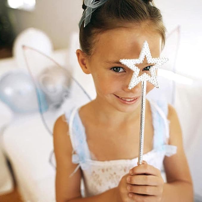 Tvoip 5PCS Girls Costume Props Star Magic Wand Angel Fairy Wands Sticks Birthday Party Wedding Halloween Cosplay Christmas 13 Inches (Silver)
