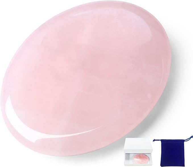 Thumb Worry Stone Rose Quartz Crystals Pink Healing Stones Palm Natural Mental Health Stress Relief Depression Gemstones Reiki Trinket Anxiety Relief Items Mother's Day Gifts for Women