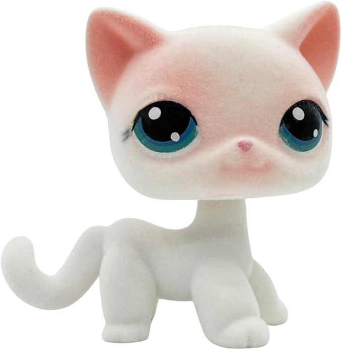 Custom Flocked Pet Shop Toy Fuzzy Animal Figure Short Hair Cat Kitty Kitten Deer OOAK (White #64-zr)