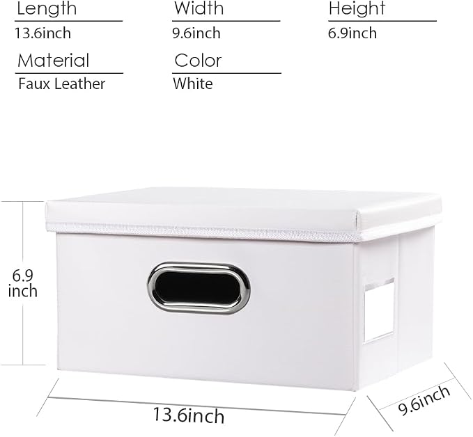 Collapsible Storage Box with Lid [1-Pack] Leather Fabric Foldable Storage Bin Organizer Container Basket Cube with Cover for Home Bedroom Closet Office Nursery White (13.6x9.6x6.9)