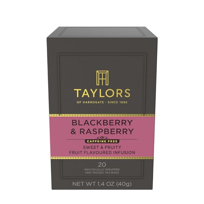 Taylors of Harrogate Blackberry & Raspberry, Herbal Tea, Individually Wrapped Bags, 20 Count (Pack of 1), Sweet, Tart & Tangy, Caffeine-Free, Enjoy Hot or Iced, 20 Teabags