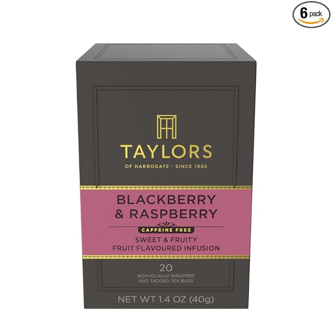 Taylors of Harrogate Blackberry & Raspberry, Herbal Tea, Individually Wrapped Bags, 20 Count (Pack of 6), Sweet, Tart & Tangy, Caffeine-Free, Enjoy Hot or Iced, 120 Teabags Total