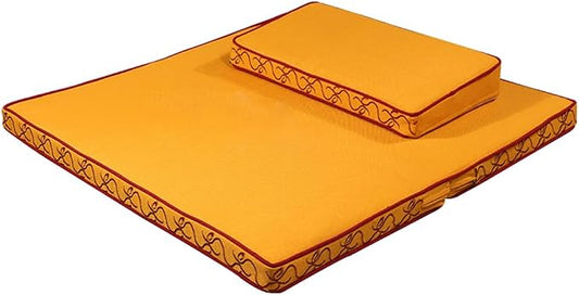 Portable Foldable Meditation Cushion Mat Set with Washable Cotton Linen Cover, Larger Thick Yoga Mat Bolster Floor Pillows Seating for Adults Meditation Accessories yellow-70CM