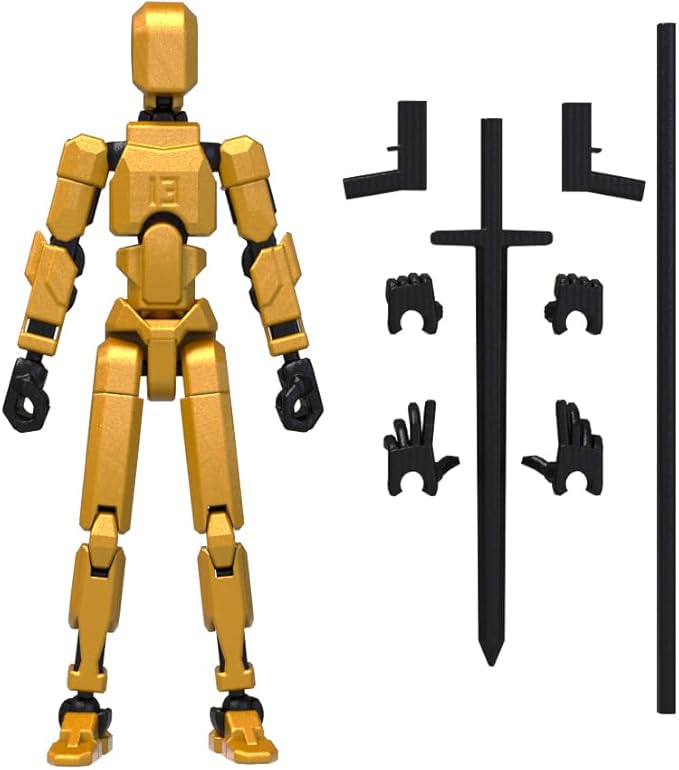 MerryXD T13 3D Action Figure,Assembly Completed Dummy Nova Tintan Lucky 13 Action Figure 3D Printed Multi-Jointed Movable Toy Golden