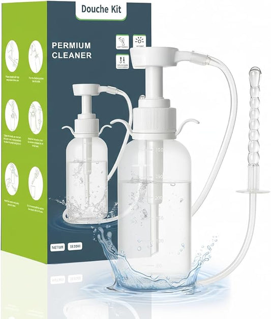 330ml Enema Kit Douches for Men - Anti Back-Flow Design with Handle & 1 Nozzle Tips, Portable Rinse Bottle for Women