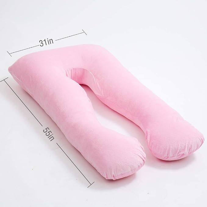 MOON PINE Pregnancy Pillow, U Shaped Full Body Pillow for Maternity Support, Sleeping Pillow with Cover for Pregnant Women (Pink)