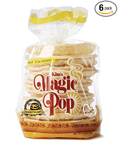 Kim's Magic Pop Freshly Popped Rice Cakes | ALL NAUTRAL | Honey Wheat Flavor | 6 Bags | 15 Cakes per Bag | Low Carb, Sugar Free, Fat Free, Natural, Multigrain Korean Snack | Easy Bread, Chip, Cracker Replacement