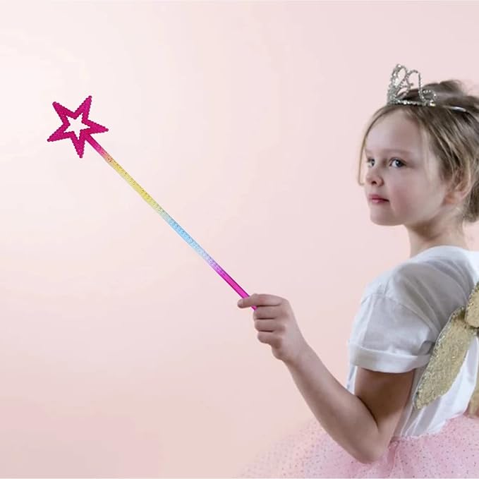 Tvoip 5PCS Girls Costume Props Star Magic Wand Angel Fairy Wands Sticks Birthday Party Wedding Halloween Cosplay Christmas 13 Inches (Multicolor)