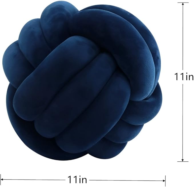 Knot Pillow Ball Round Cushion Pillows, Children Room Decoration Plush Toys Calming Stress Relief Toy (Dark Blue,11in/28cm)