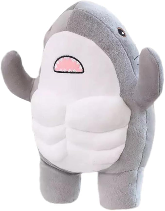 Muscle Shark Stuffed Animal - Cute 3D Muscle Shark Pillow Plush Toy，Gifts for Kids - 13.8inches（Grey）
