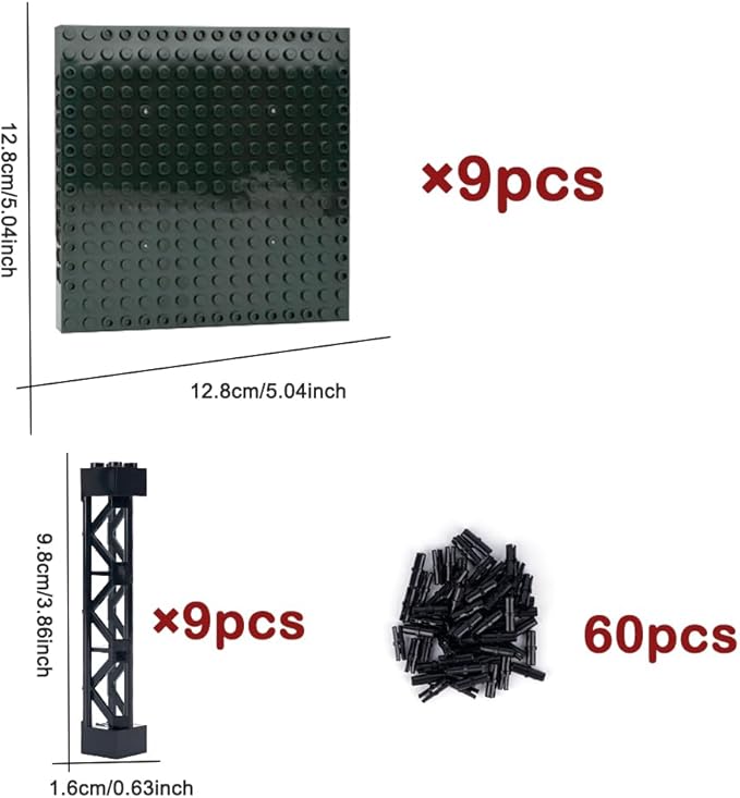 Claasic Brick 16x16 Plate 1/3 with Holes - Pixel Art Painting Base Pins Suppor Pillar Accessories Pack,Building Block Bulk Parts and Pieces Sets,Compatible with 65803(Green)