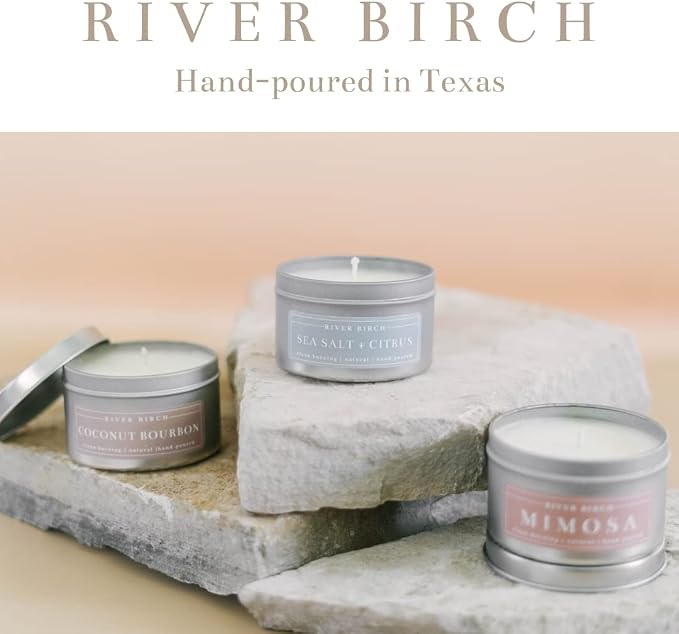 River Birch Premium, All-Natural, Non-Toxic Soy Candles | Palo Santo Scented | 8 oz. Silver Tin Travel Candle | Cozy Relaxing Gifts for Home