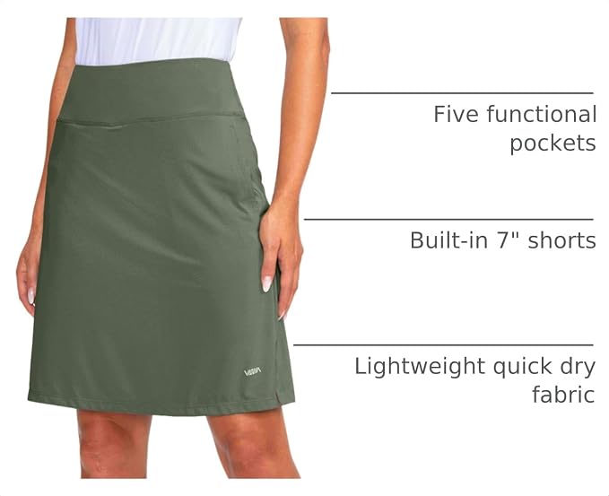 Women's 20" Knee Length Skorts Skirts UPF50+ Athletic Tennis Golf Skirt for Women Casual Summer Skirts