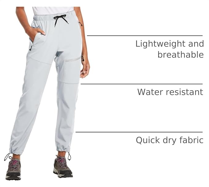 baleaf Women's Hiking Pants Quick Dry Lightweight Water Resistant Elastic Waist Cargo Pants for All Seasons