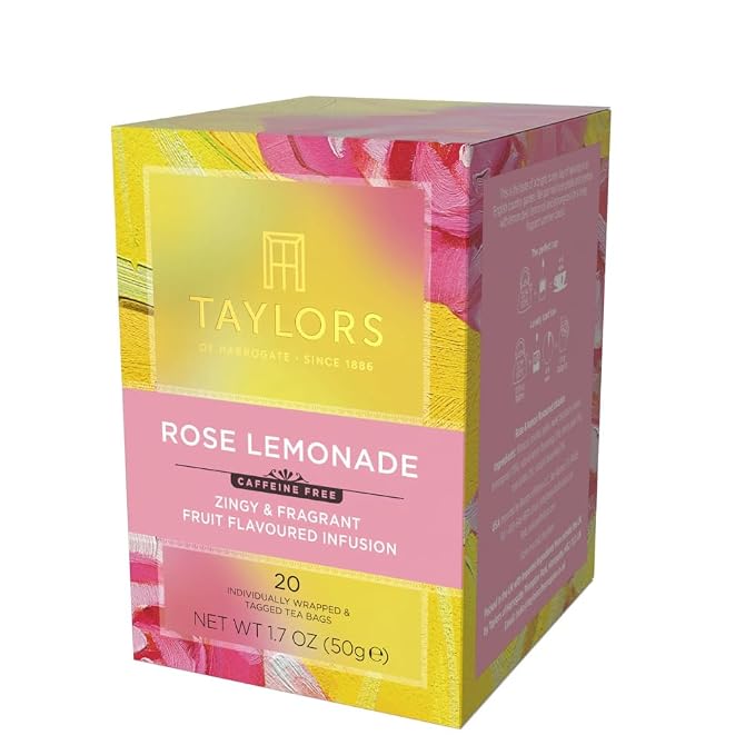 Taylors of Harrogate Rose Lemonade Infusion Individually Wrapped Bags, 20 Count (Pack of 1), Zingy, Refreshing and Fragrant, Caffeine-Free, Enjoy Hot or Iced, 20 Teabags