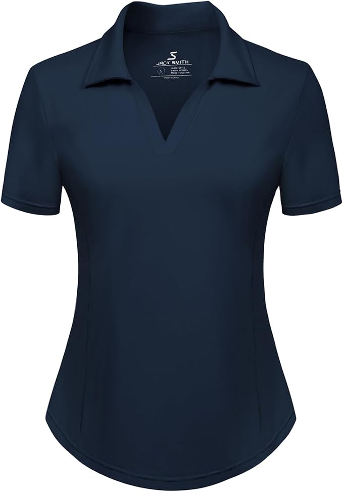JACK SMITH Women's Golf Polo Shirt V Neck Short Sleeve Tennis Shirt Sun Protection Moisture Wicking Athletic Tops