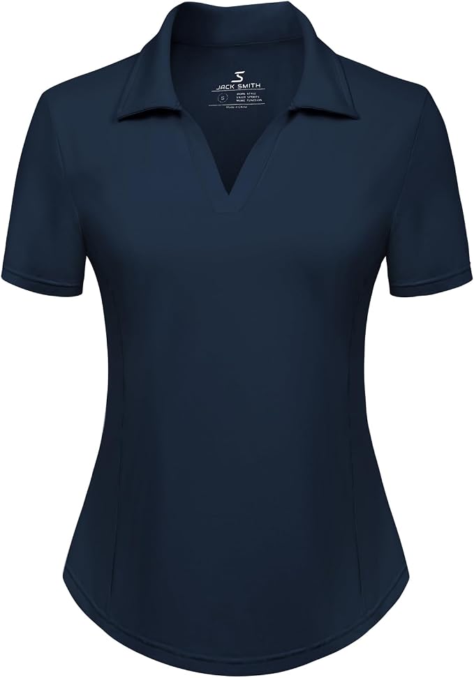 JACK SMITH Women's Golf Polo Shirt V Neck Short Sleeve Tennis Shirt Sun Protection Moisture Wicking Athletic Tops