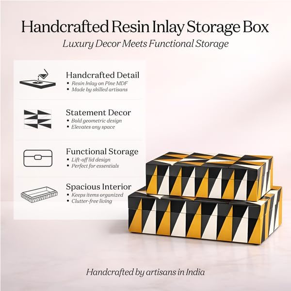 Handicrafts Home Decorative Storage Box with Lid, Decorative Remote Holder Box, Coffee Table Storage Box for Living Room, Console Table & Shelf Decor, Puzzle Guild 10 x 6 x 2.5 (Multicolor Box)