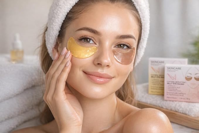 Eye Mask Gel Pads Duo Set (30 Pairs) – Vitamin C Brightening & Caffeine De-Puffing Jelly Patches – Under Eye Treatment for Dark Circles, Bags & Wrinkles with Niacinamida & Hyaluronic Acid