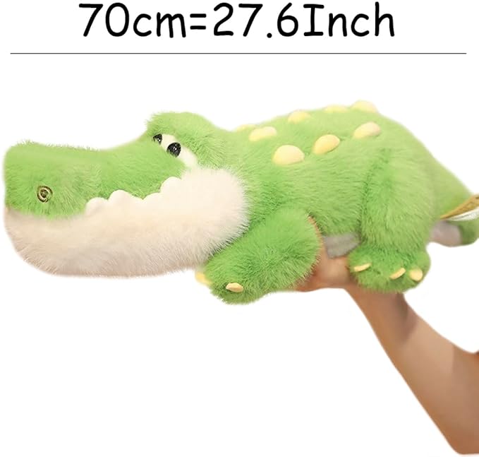 ELAINREN Furry Realistic Crocodile Plush Pillow Soft Green Alligator Stuffed Animal Toy Fluffy Gator Plushie Doll Gifts for Xmas/27.6''