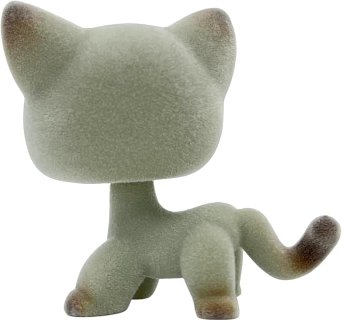 Custom Flocked Pet Shop Toy Fuzzy Animal Figure Short Hair Cat Kitty Kitten Deer OOAK (Gray #391)